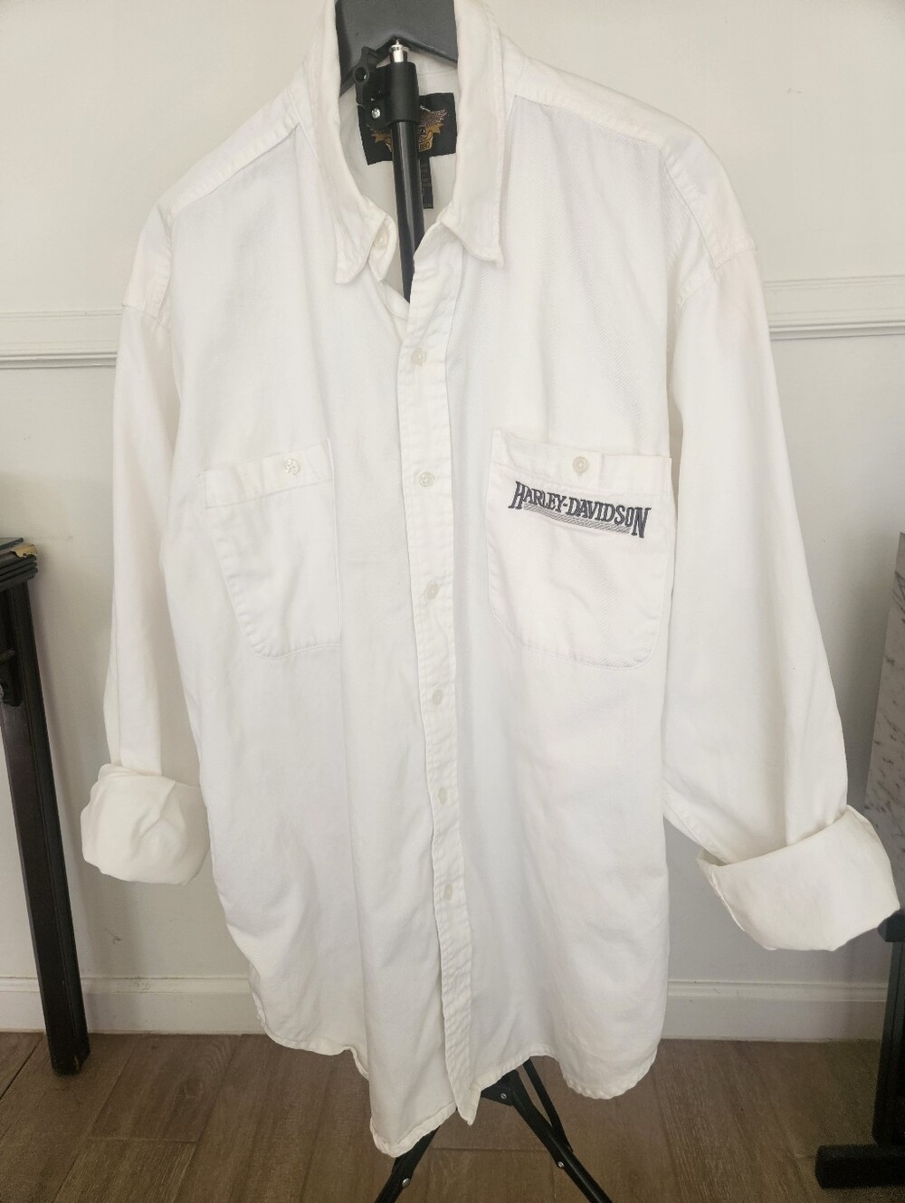 Vintage Harley-Davidson white long sleeve cotton twill shirt XL